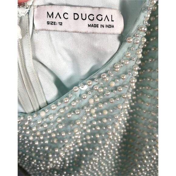 Mac Duggal One Shoulder Asymmetrical Sequin Pearl Sea Foam Green Gown Size 12 - Picture 12 of 14